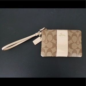 COACH Women's Cream Brown and Beige Wristlet